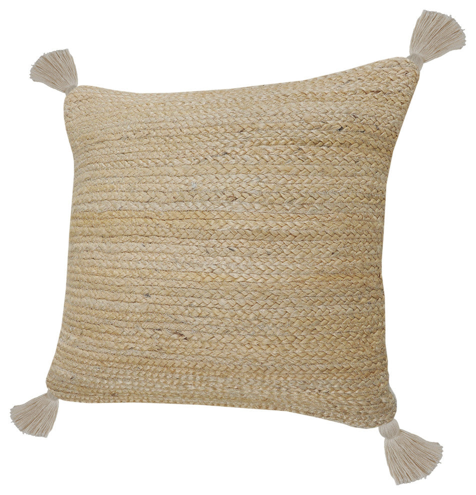Natural Jute Throw Pillow with Tassels