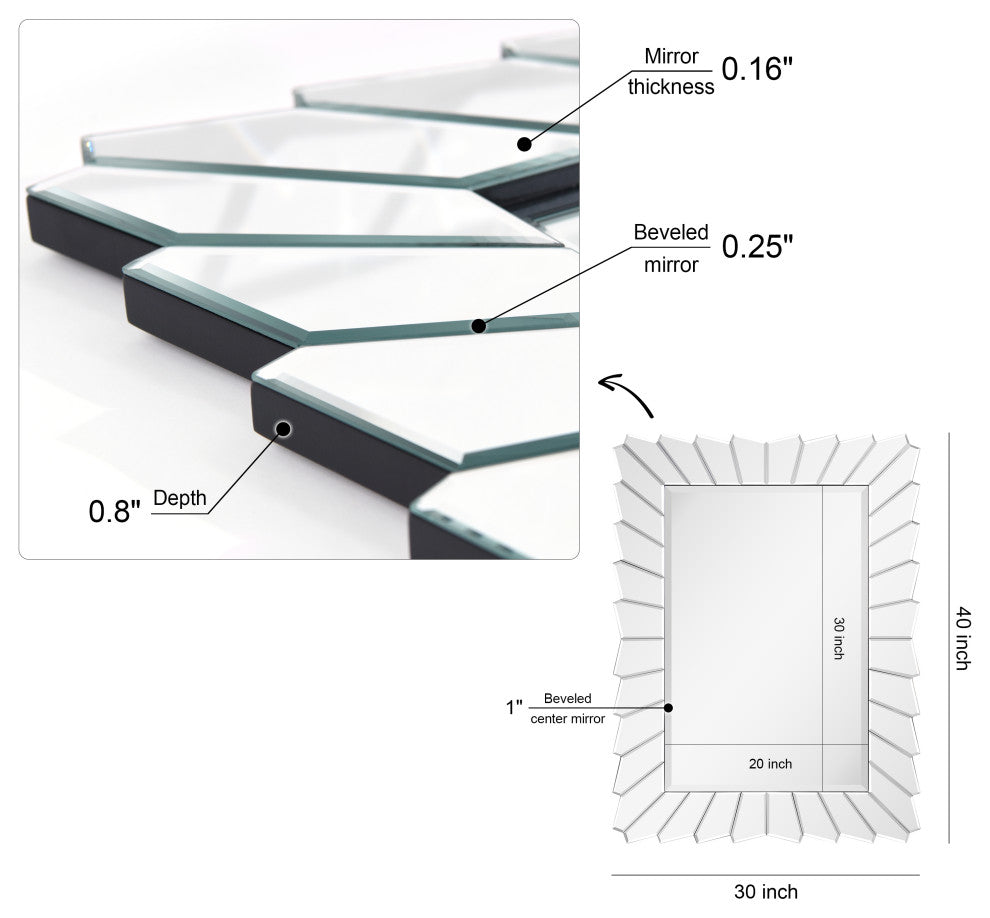 Traverse Modern Beveled Rectangular Wall Mirror, 30"x40"