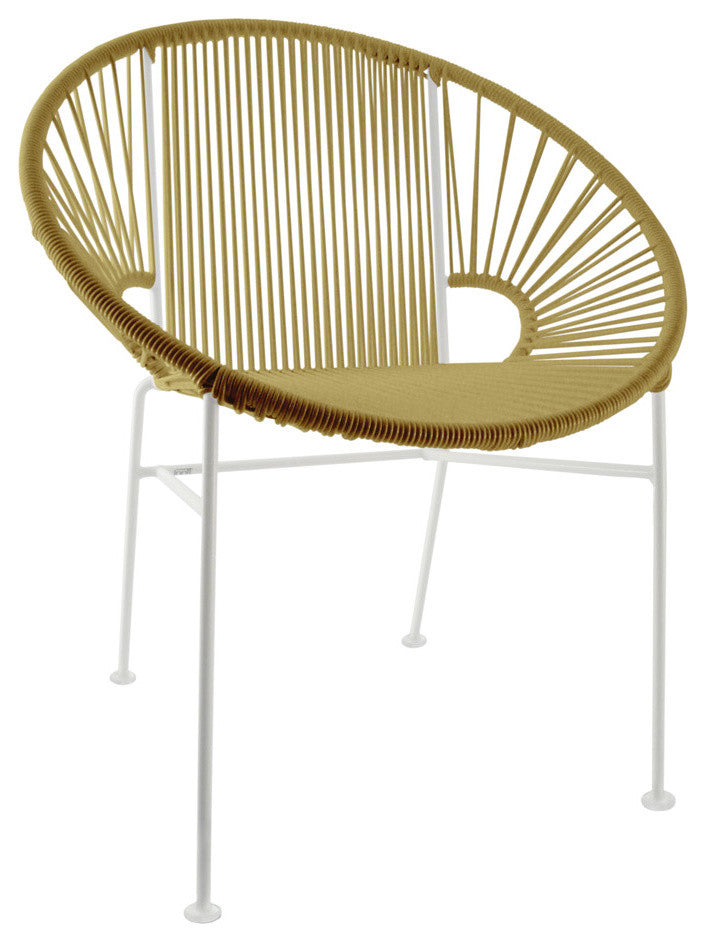 Concha Indoor/Outdoor Handmade Dining Chair, Gold Weave, White Frame