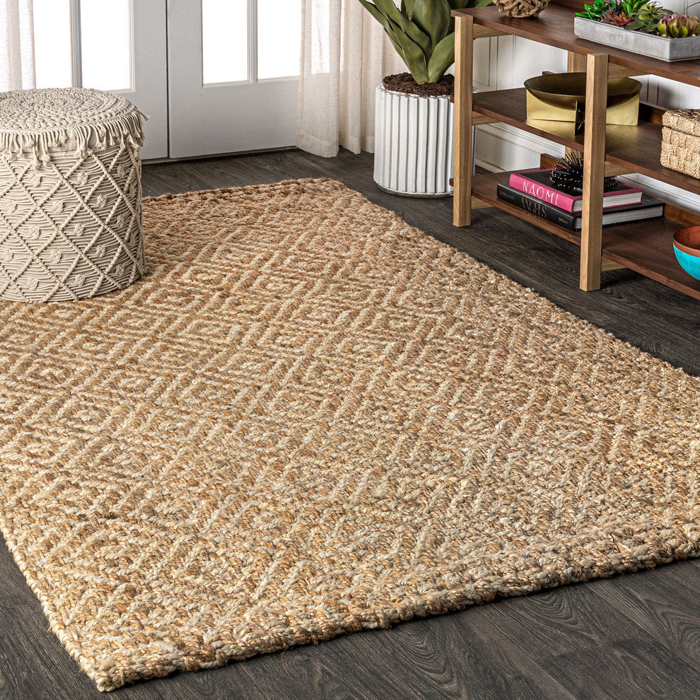 Hira Hand Woven Diamond Chunky Jute Natural  3' x 5' Area Rug
