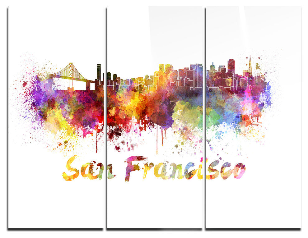 "San Francisco Skyline" Glossy Metal Wall Art, 3 Panels, 36"x28"