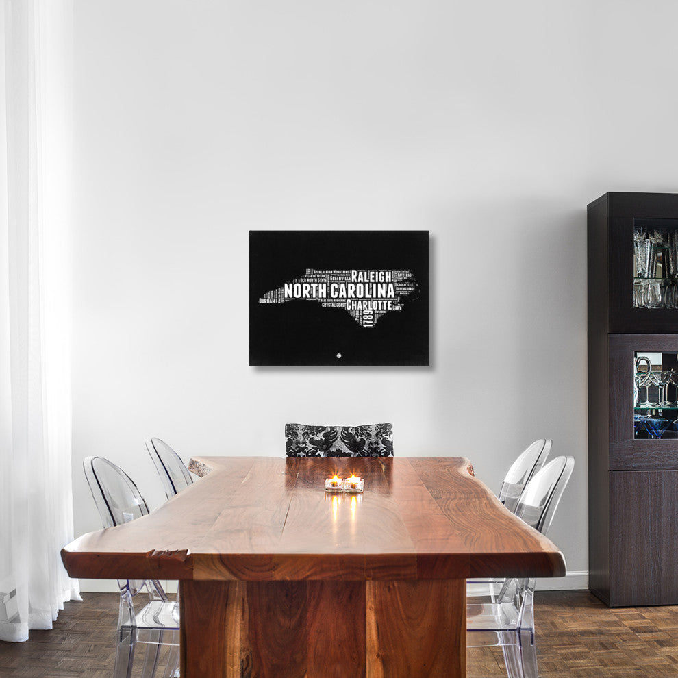 "North Carolina Black and White Map" Fine Art Print