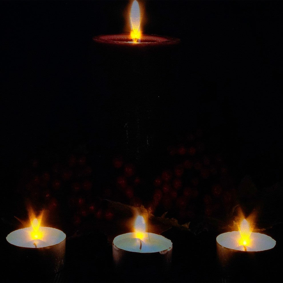 LED Lighted Candles and Red Berries Christmas Canvas Wall Art 12"x15.75"