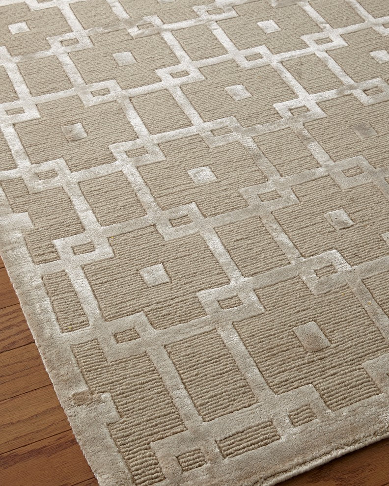 Metro Velvet Hand-Knotted New Zealand Wool and Viscose Beige Area Rug, 8'x10'