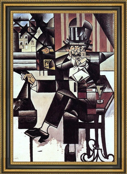 Juan Gris Man in the Cafe - 16" x 24" Framed Premium Canvas Print