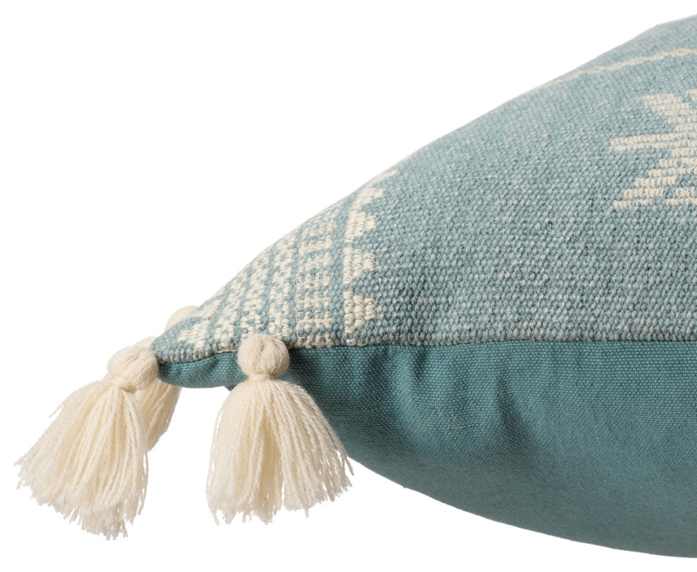 Layal Tribal Sky Blue/ Cream Pillow 13"X40" Lumbar, Down Fill