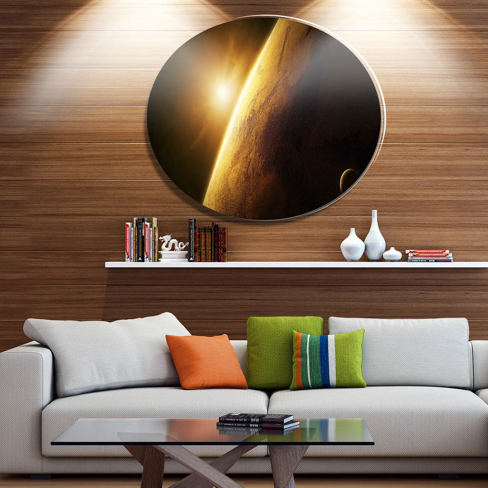 Planet Mars Close-Up With Sunrise, Landscape Round Wall Art, 36"