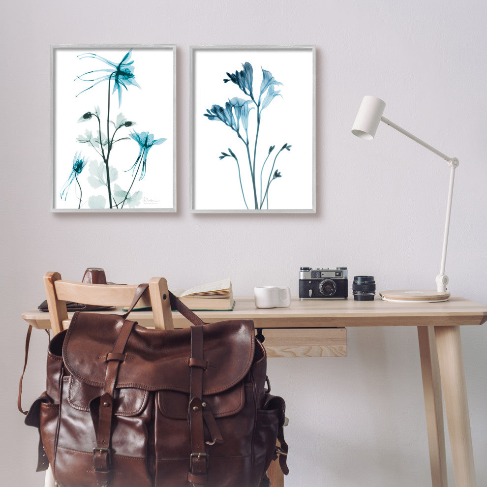 Beautiful Minimalist Blue Flower Plant Stem Photograph, 2pc, each 16 x 20