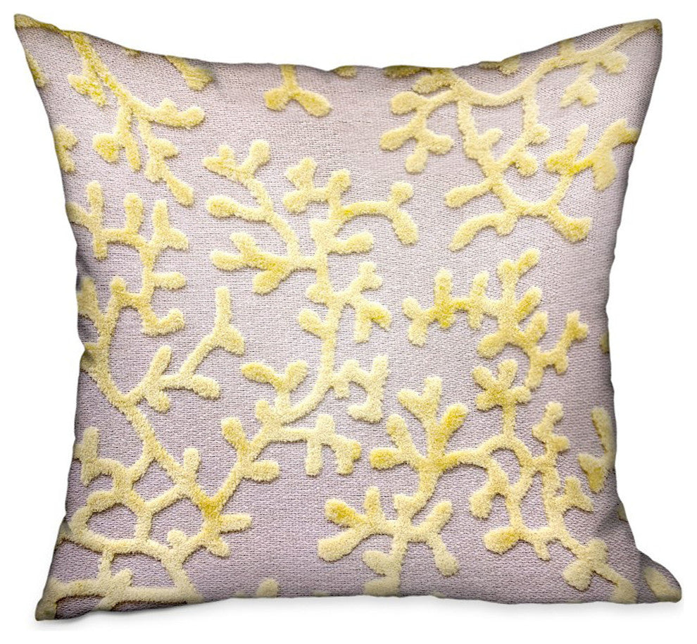 Plutus Lemon Reef Yellow, Cream Floral Luxury Throw Pillow, 20"x36" King