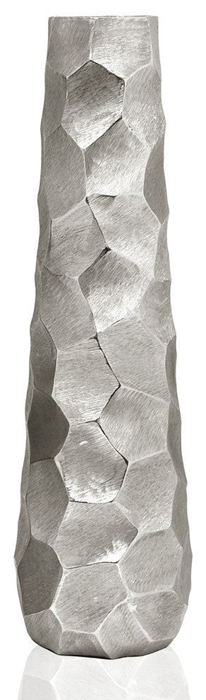 Tapered Pounded Metal Vase, Silver