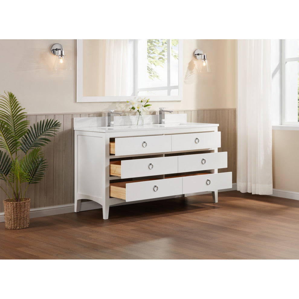 Vanity With Mirror, Sconce and Faucet Included, White, 60"