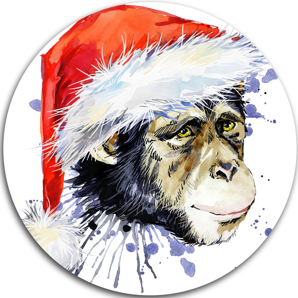 Monkey Santa Clause, Animal Disc Metal Wall Art, 38"