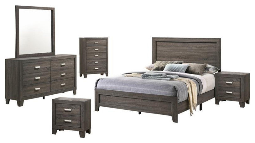 Rustic Gray Wood 6pc Bedroom Set in Cali King with Chest and 2 Nightstands