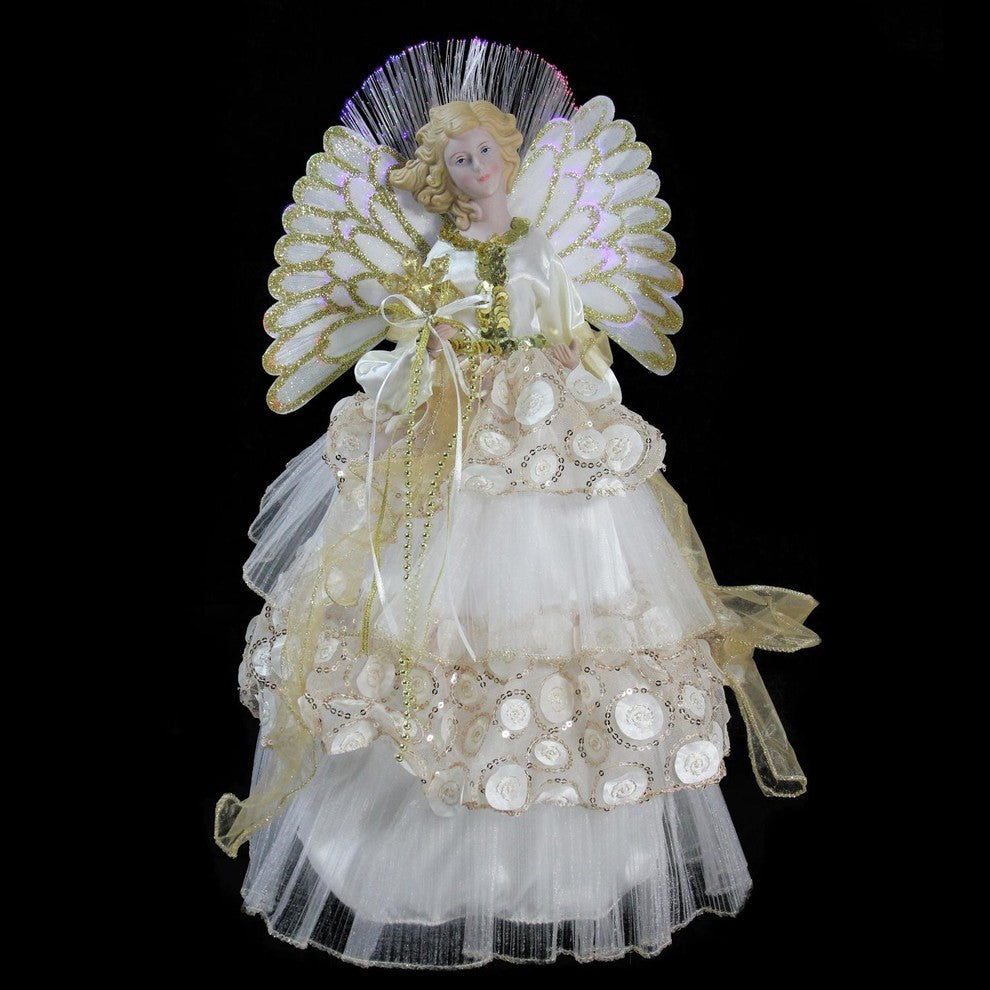 16" Battery-Operated Angel in Sequined Gown Christmas Tree Topper