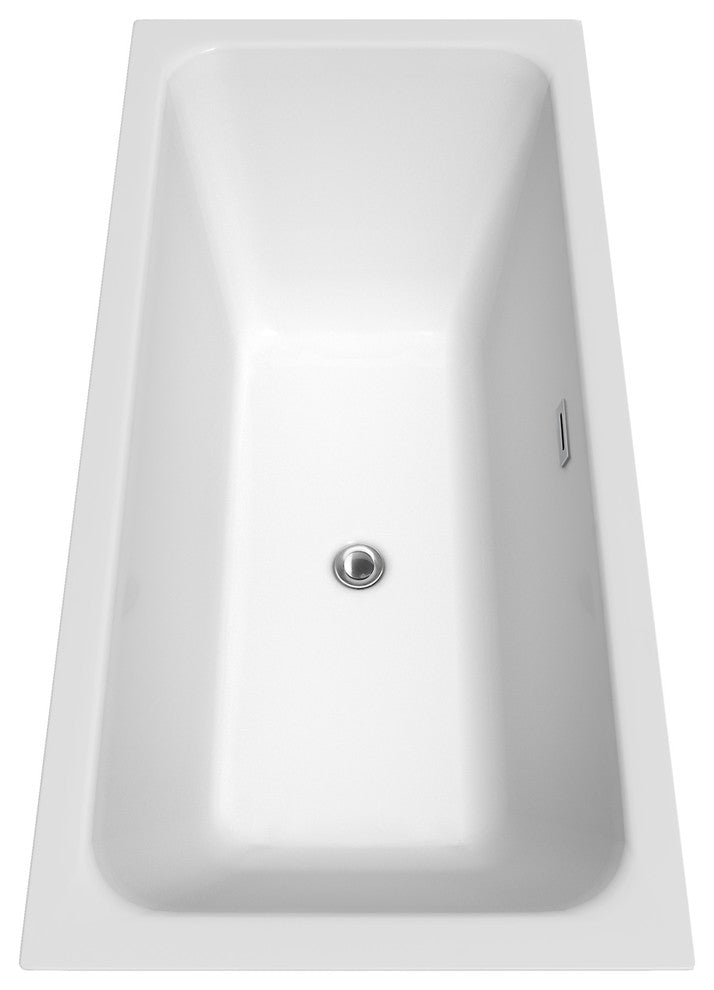 Galina 67" Freestanding White Bathtub, Polished Chrome Trim