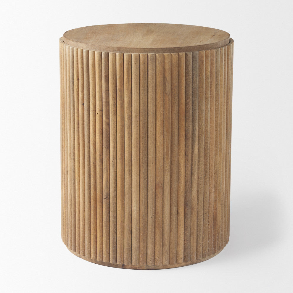 Terra 18Lx18Wx22H Light Brown Wood Fluted Round Side Table