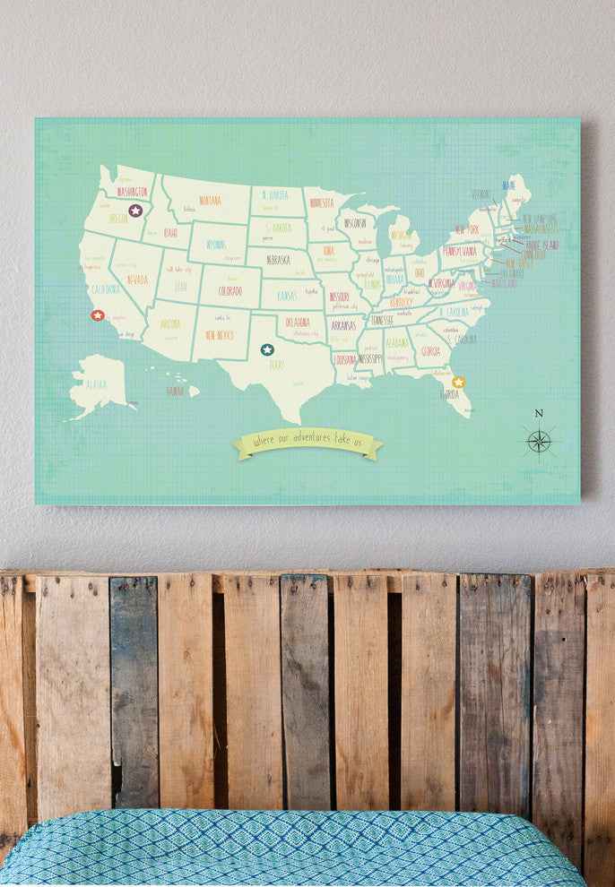 My Travel's Personalized USA Map 24x18 Wall Art Poster