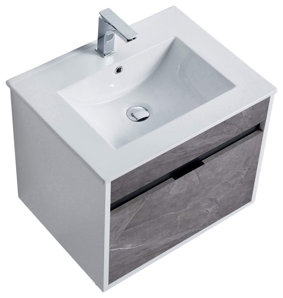 Alpine Wall Mount Bathroom Vanity and Sink, Slate Gray Marble, 24"