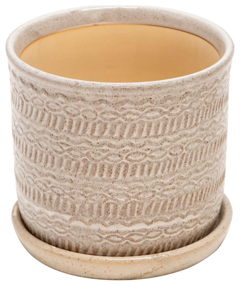 2-Piece Set Tribal Planter With Saucer Beige