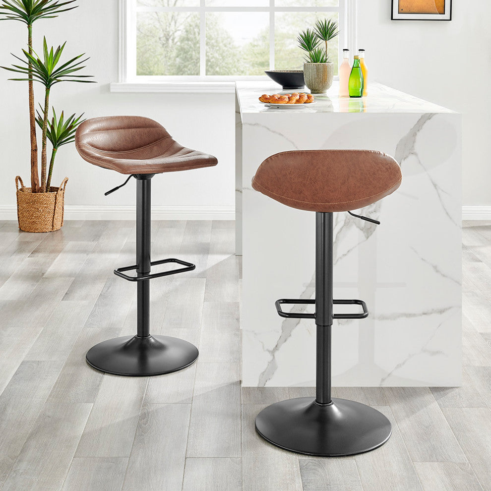 Koa Fabric Gaslift Swivel Bar Stool, Set of 2, Umber Brown, Faux Leather