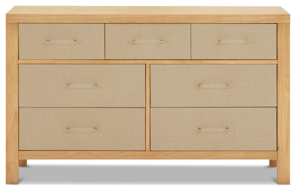 Eloise 7-Drawer Assembled Dresser, Honey and Performance Sand Eco-Weave