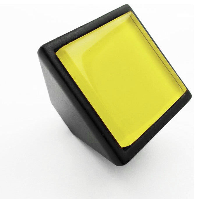 Golden Yellow Crystal Glass Black Metal Square Frustum Knob