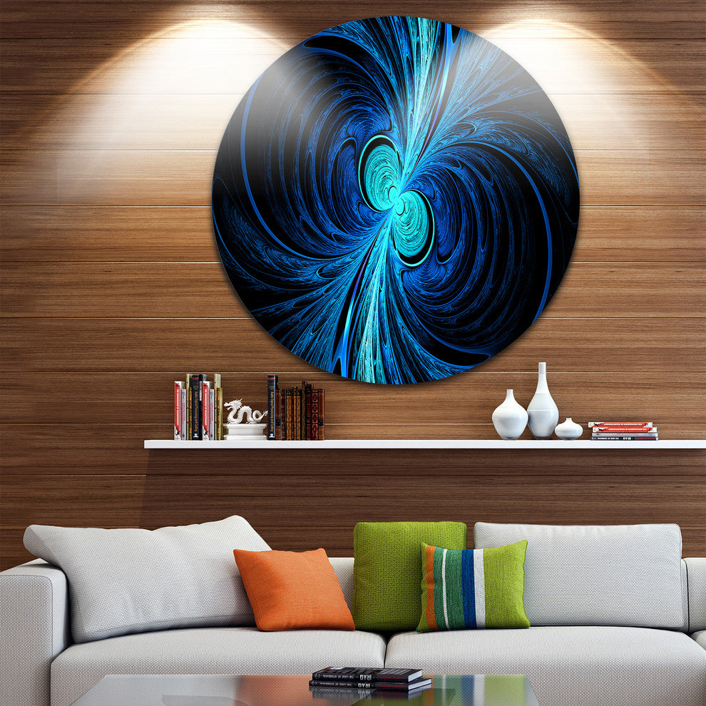 Blue Fractal Wallpaper, Abstract Digital Art Disc Metal Wall Art, 11"