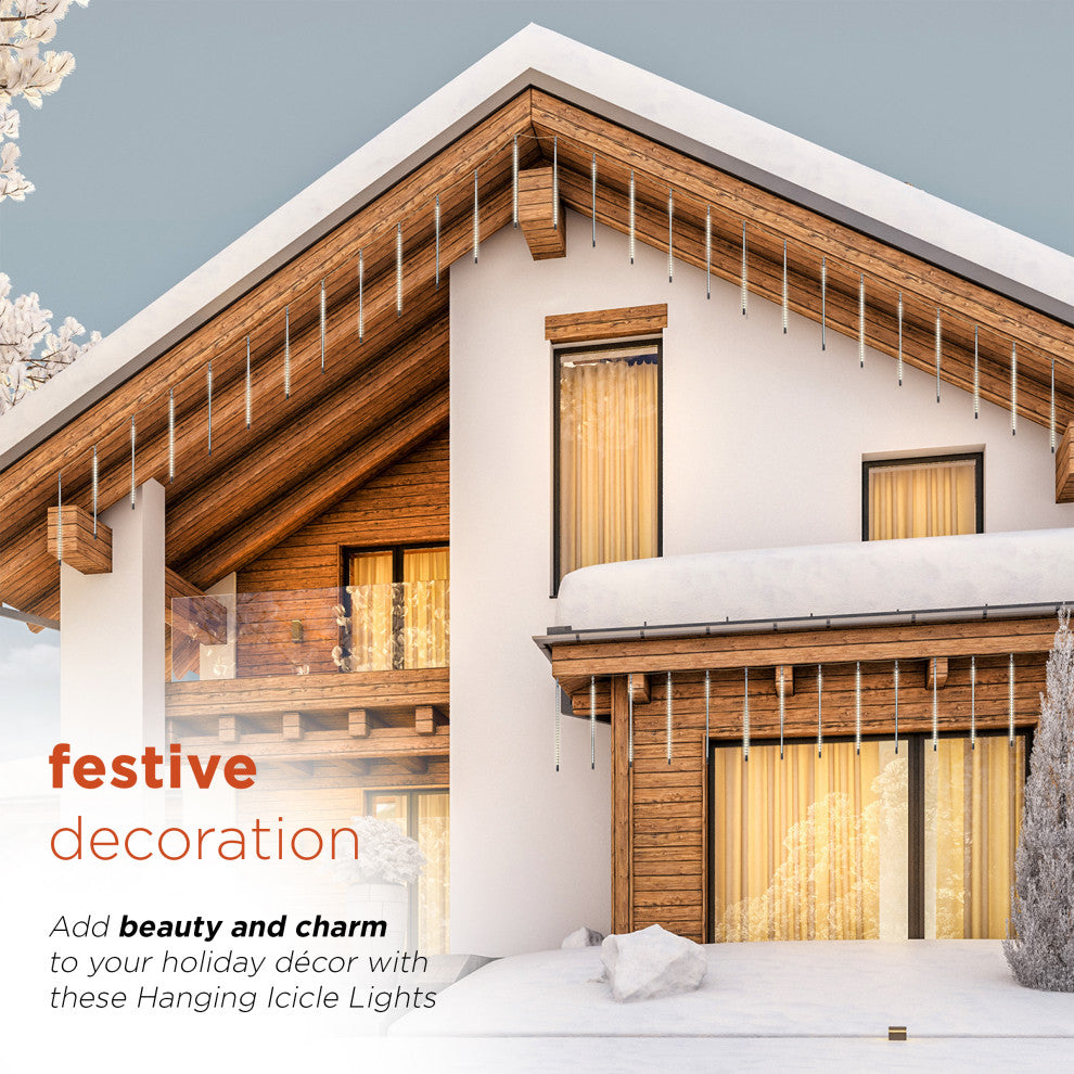 135"L Hanging Icicle Outdoor Lights with Chasing Warm White LED Lights