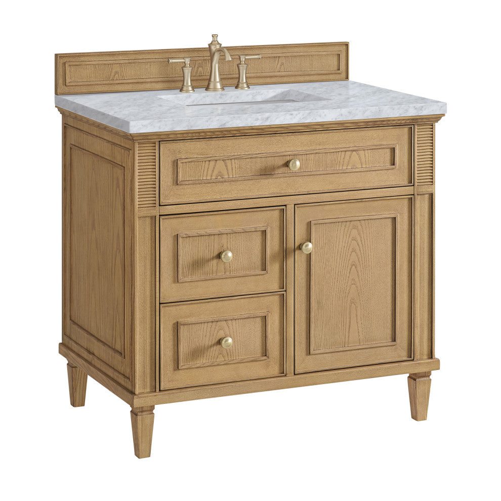 Lorelai 36" Single Vanity, Light Natural Oak, 3 CM Carrara White Marble Top