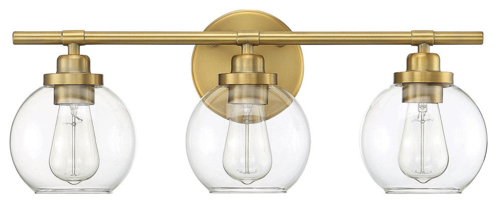 Carson Bathroom Vanity Light, Warm Brass, 3-Light Bath