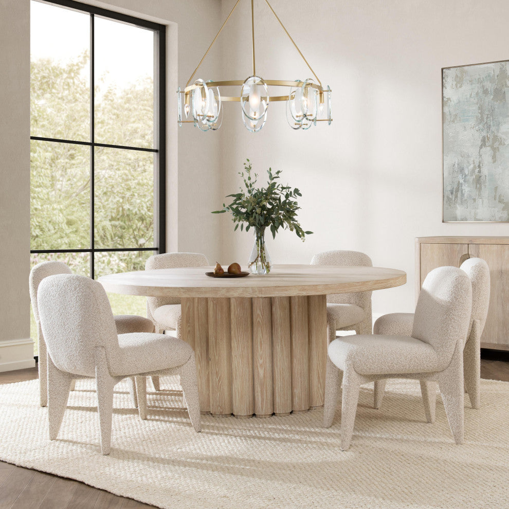 Tiber Oak Wood Round Dining Table, 70", Whitewash