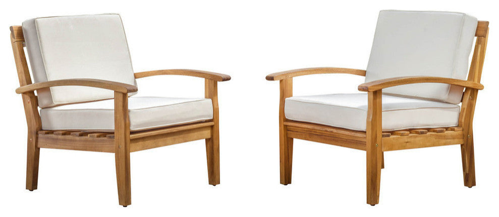 GDF Studio Preston Outdoor Wooden Club Chairs, Beige, Set of 2