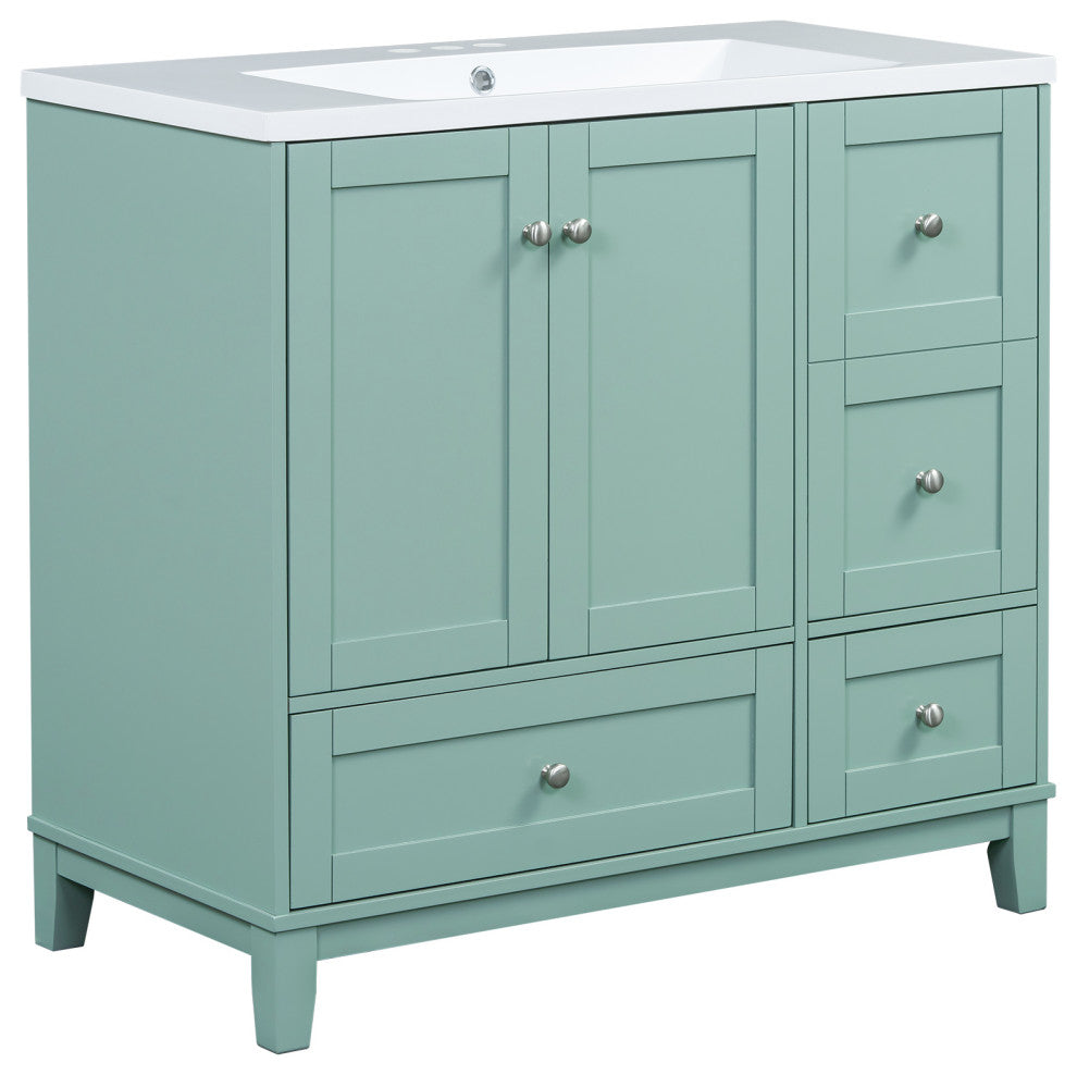 36" Freestanding Bath Vanity Set, Integrated Resin Sink, Green