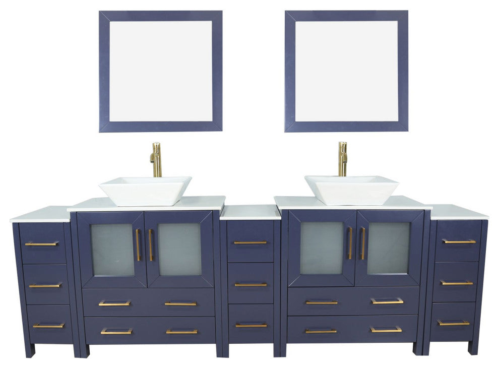 Vanity Art Vanity Set With Vessel Sink, Blue, 96", Standard Mirror