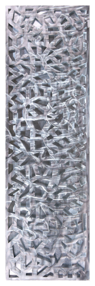 "Silver Enigma" Polished Steel Sculpture Abstract Wall Art, Silver Leaf, 72"x22"