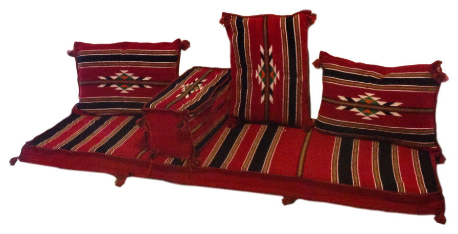 Abha 5-Piece Floor Seating Set, Traditional Arabic Red, Foam Filled