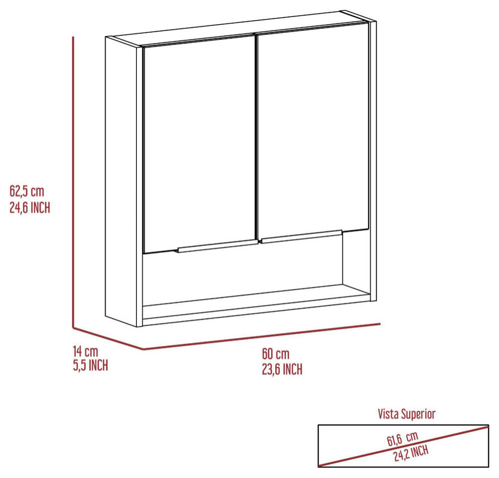 Ozark 24" Medicine Cabinet with Mirror, 3 Inner Shelves, and Open Shelf, White