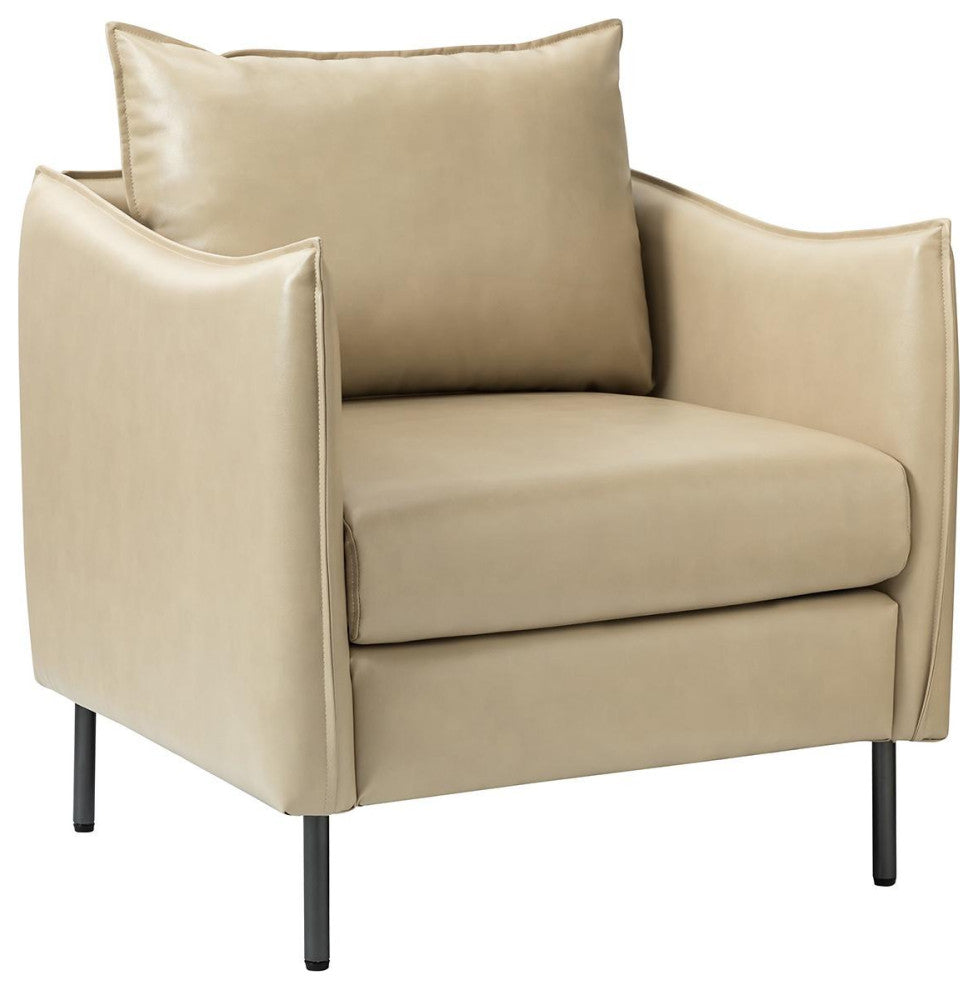 Traditional Leather Armchair With Metal Legs, Beige