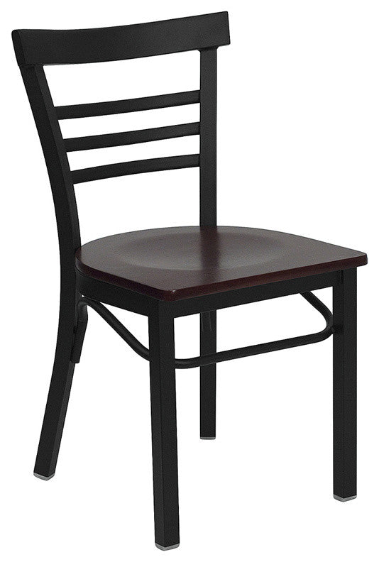Dyersburg Metal Chair Black Ladder Back, Mahogany Wood Seat