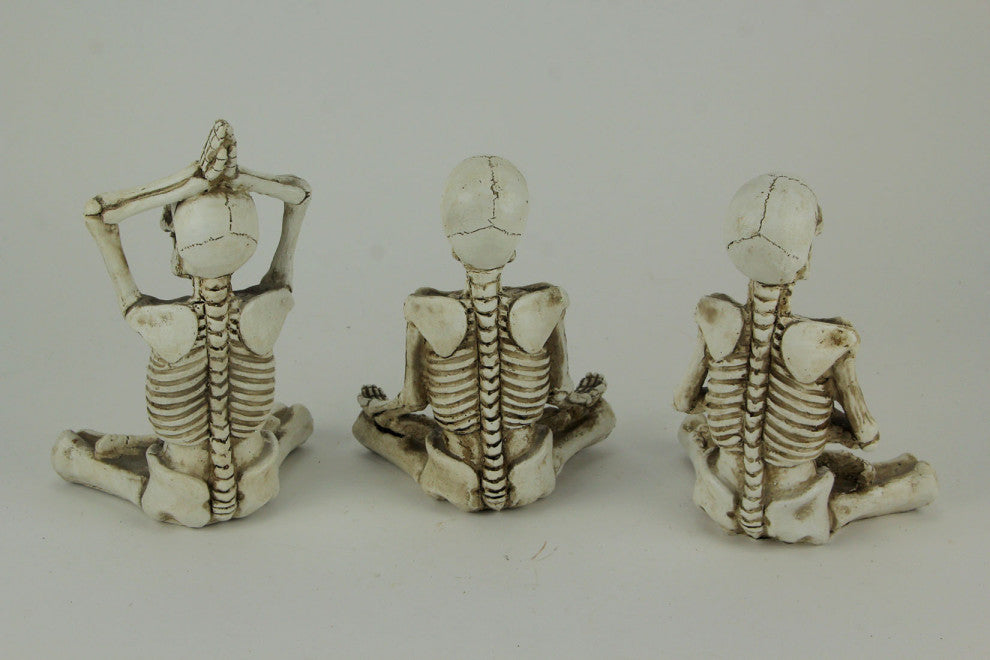 Bone Stretchers Yoga Skeleton Figurines with Color Changing LED Eyes Set of 3