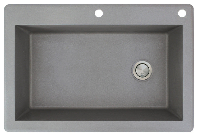 Radius 33" silQ Granite Drop-in Single Bowl Kitchen Sink with 2 Holes in Grey