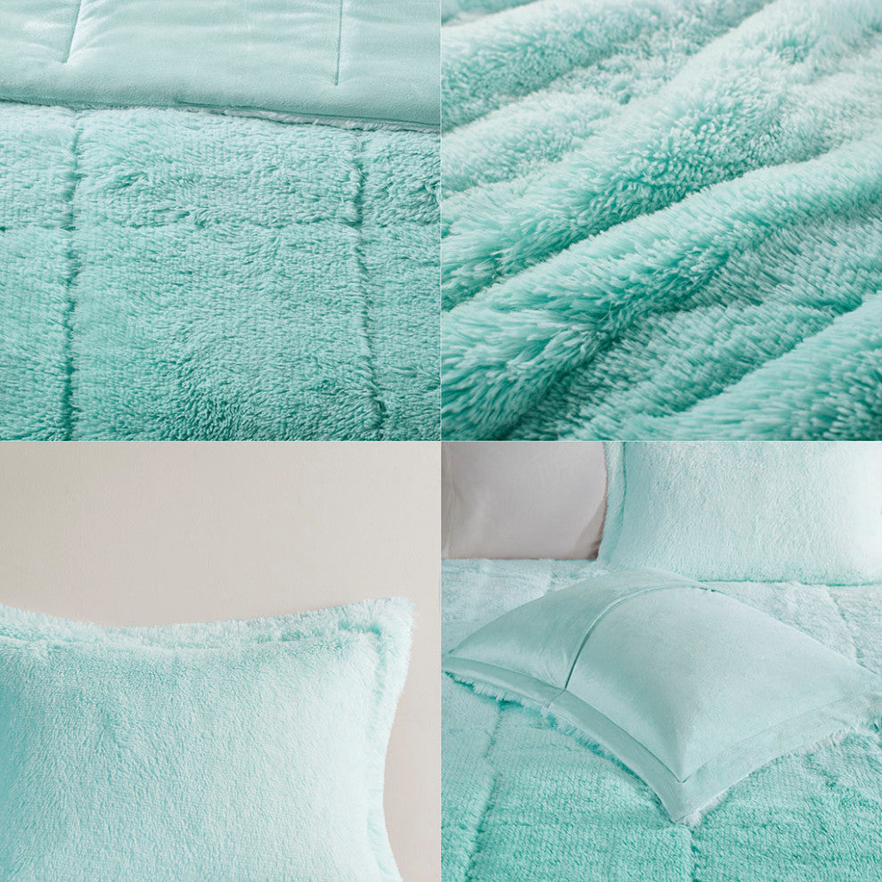 Intelligent Design Brielle Ombre Shaggy Long Fur Comforter Mini Set, Aqua