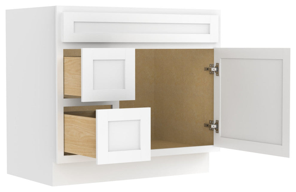 Vanity Art Vanity Base Cabinet, No Top, Drawers on Left, 36", White
