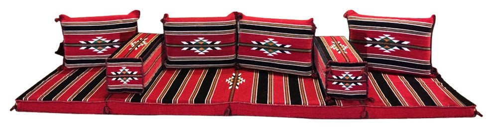 Abha 7-Piece Floor Seating Set, Traditional Arabic Red, Foam Filled