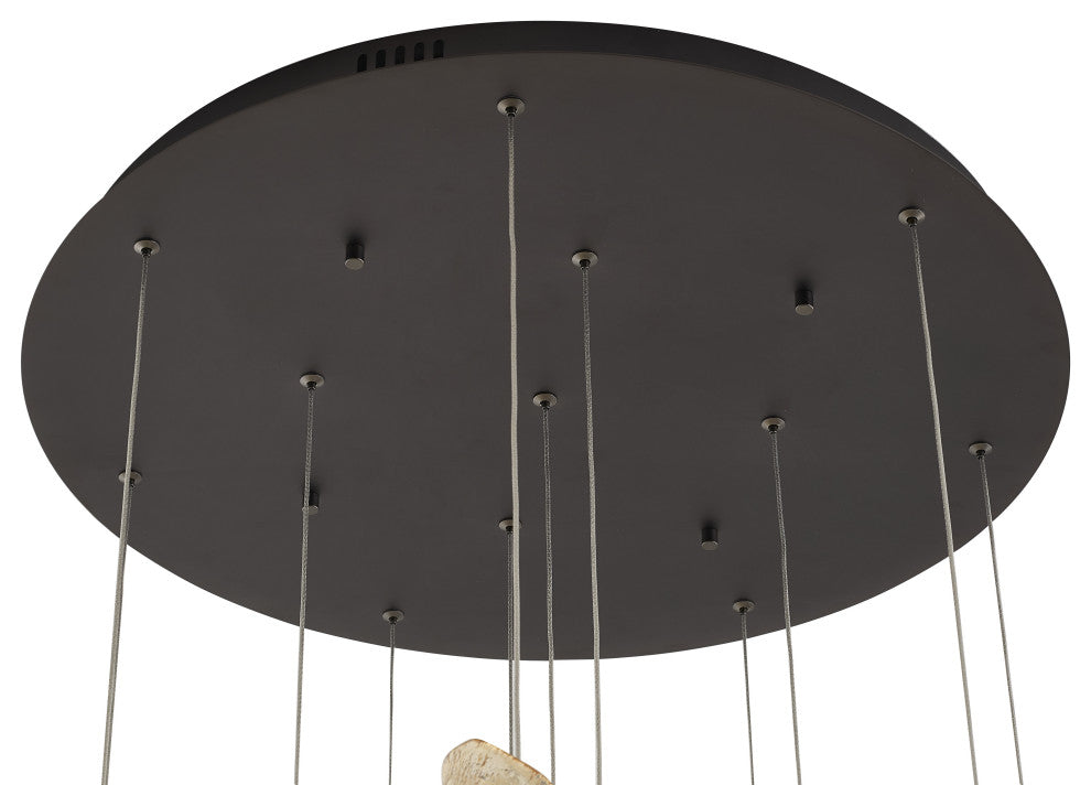 12-Light Black Chandelier With Clear, Smoke, And Amber Glass Accents