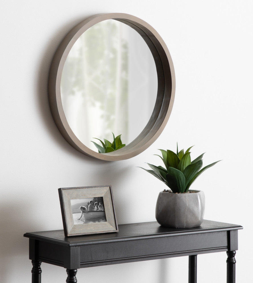 Hutton Round Wood Wall Mirror, Gray 22 Diameter