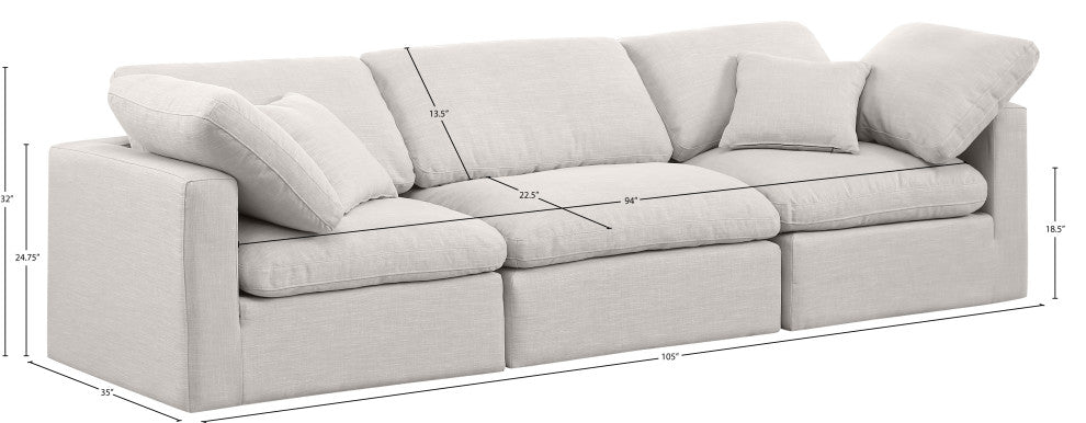 Indulge Upholstered Modular Sofa, Cream, 3-Piece: 1 Armless Chair, 2 Corner Chair, Down Stuffed Linen Textured Fabric