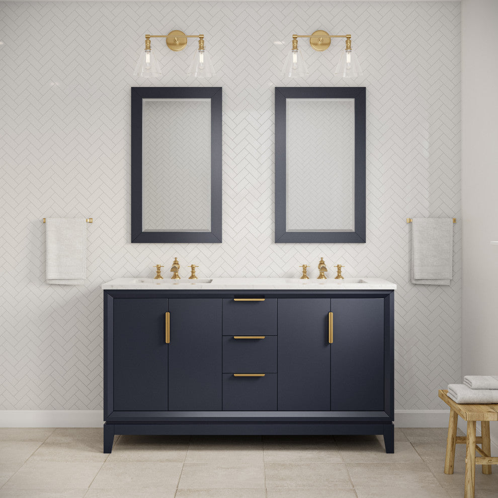 Elizabeth 60" Double Sink Carrara White Marble Vanity, Monarch Blue