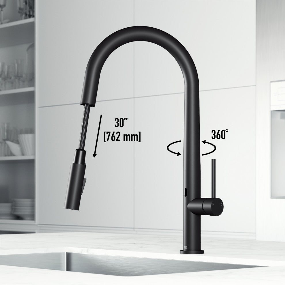 VIGO Greenwich 18" H Single Handle Pull-Down Sprayer Kitchen Faucet, Matte Black, Touchless, Without Extras