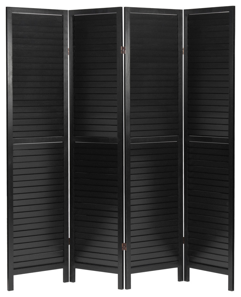 6' Tall Wooden Louvered Room, Black, 4 Panel